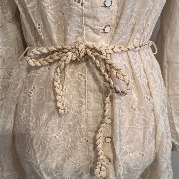 Elegant Cream Eyelet Lace Button-Down dress